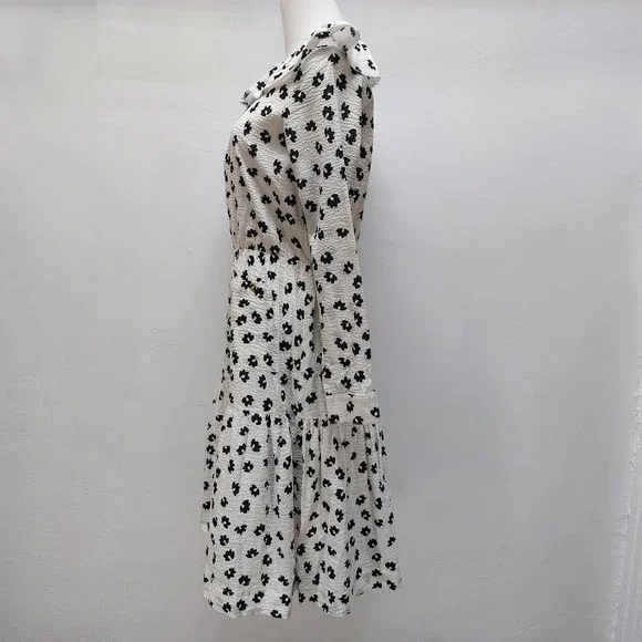 Udel New York Floral Seersucker Dress Women's S White Ruffle Collar Midi Cottage - Picture 4 of 9